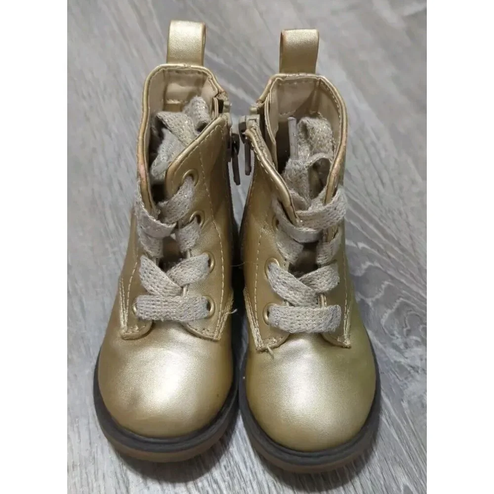 3 Pair Of Cat And Jack Infant‎ Girls Black, Gold & Maroon Combat Boots Size 5